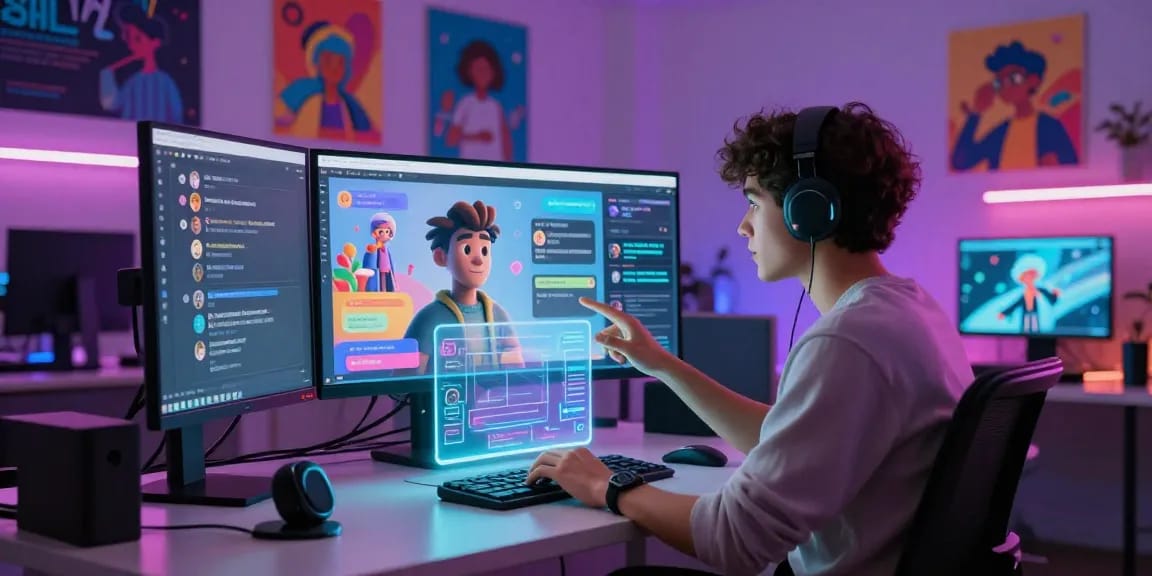 Engaging user experience with crushonai character AI in a futuristic workspace.