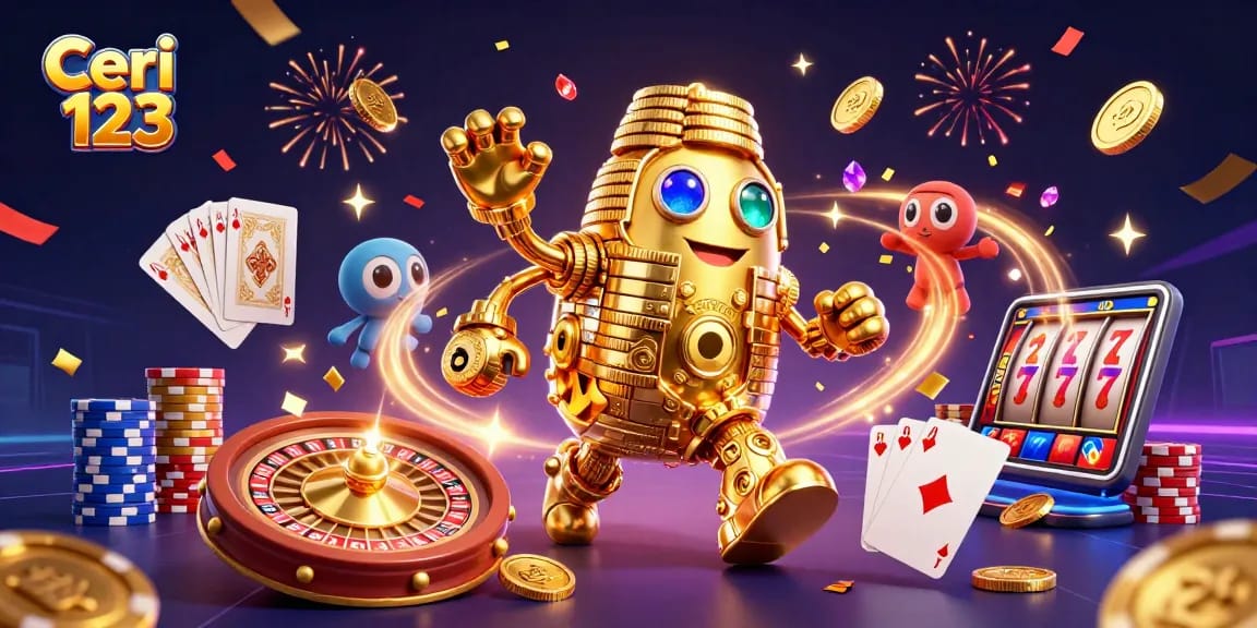 Ceri 123 brings excitement as players enjoy cascading slots and sparkling gems in a vibrant casino scene.