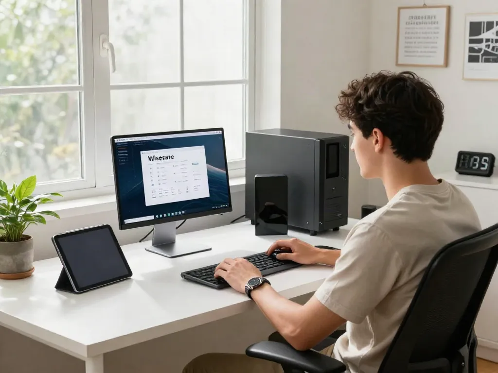 rokok88 link optimizing PC performance in a home office with Wisecare software on display