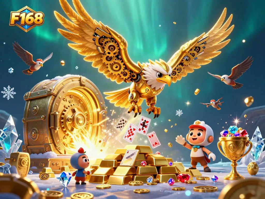 Experience the thrill of F168 casino with a dynamic 3D illustration featuring vibrant gameplay elements.