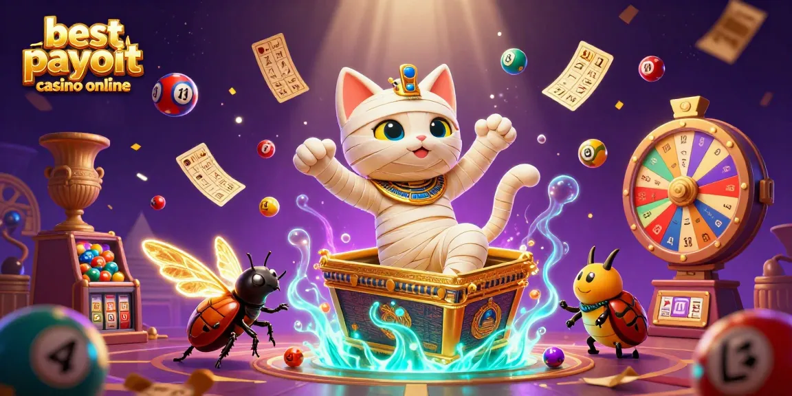 Experience the excitement of the best payout casino online with vibrant lottery elements and a mythical Egyptian theme.