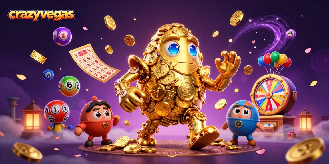 Experience exciting gaming at crazyvegas with a golden golem, vibrant lottery elements, and dynamic casino themes.